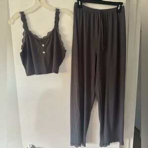 Women's Lace Trim Sleepwear Set - Dark Grey